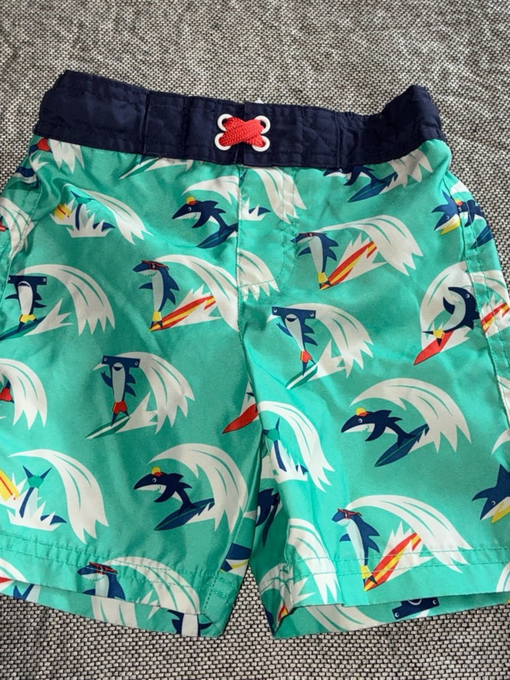 Cat & Jack Turquoise Surf Dolphin Print Swim Shorts with Navy Waist